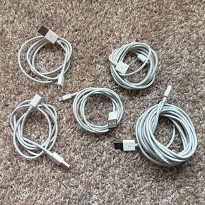 5 White USB-A to Lightning Charger Cables